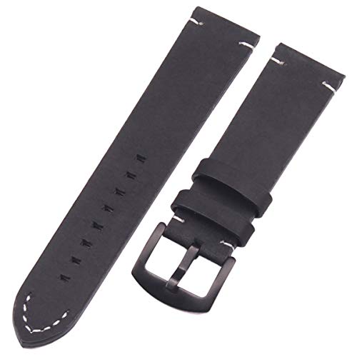 Uhrenarmbänder Echtes Leder Mann Frauen Vintage Armband Metallschnalle, Schwarz Schwarz Verschluss, 18mm von ZssmGood