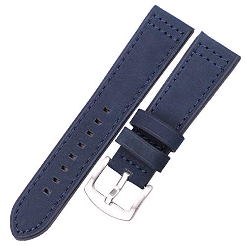 Uhrenzubehör Echtes Leder Uhrenarmbänder Damen Herren Vintage Uhrenarmband, Blaue Silberschnalle, 22mm von ZssmGood