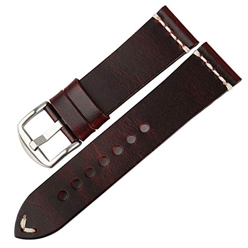 Vintage Lederband Uhrenarmband Fettleder Uhrenzubehör Armband 20mm 22mm 24mm Rotes Armband, Rot S, 22mm von ZssmGood