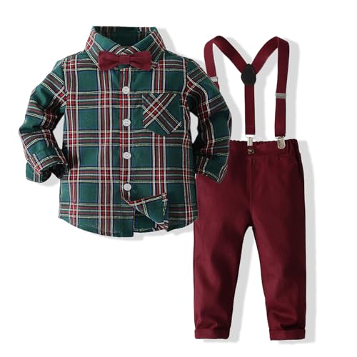 Zukmuk Baby Jungen 2 Stück Gentleman Kleider Langarm Kariertes Hemd + Hosenträger Set Kleidung für Kinder, formelle Anzüge für Kinder Jungen Kleidung Set, dunkelgrün, 4-5 Jahre Zukmuk Baby Jungen 2 Stück Gentleman Kleider Langarm Kariertes Hemd + Hosenträger Set Kleidung für Kinder, formelle Anzüge für Kinder Jungen Kleidung Set, dunkelgrün, 4-5 Jahre von Zukmuk