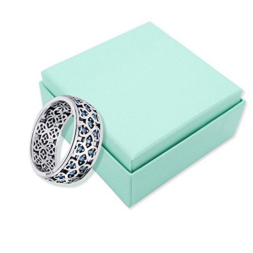 Zunedhys 925 Sterling Silber BlüTenbläTter der Liebe Sweet Lake Blau Fingerringe für Frauen Engagement Schmuck GrößE 8 von Zunedhys