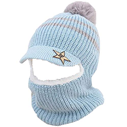 ZuoChen Kinder Jungen Mädchen Winter Mütze Schal Set Warm Strick Kapuze Schal Beanie Mütze Blau, Blau, Einheitsgröße von ZuoChen