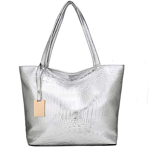 Handtasche Damen Shopper Groß Damen Tasche für Büro Einkauf Kapazität Schulter Frauen große Mode Tote solide Taschen Handtasche Weste (Silver, One Size) von Zuoyue