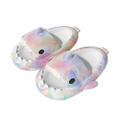 Zureto Shark Slides Original, Unisex Sharky Chanclas, Cloud Shark Home Spa Hausschuhe Sandalen (Rainbow White, adult, women, numeric_38, numeric_range, eu_footwear_size_system, numeric_39, medium) von Zureto