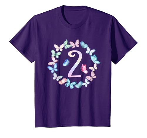 Kinder 2 Schmetterling Zweiter Geburtstag Mädchen 2 Jahre alt T-Shirt von Zwei Jahre Schmetterling 2 Geburtstag Regenbogen