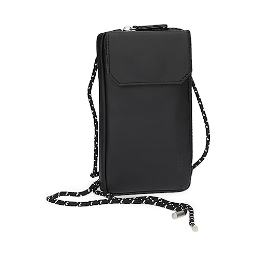 Handytasche zum Umhängen CAP30 Smartphone-Etui 19 x 10 cm, Kleingeldfach + 4 Kartensteckfächer, umlaufender Reißverschluss, längenverstellbarer Riemen, wasserabweisendes Hydroflex Material (black) von Zwei