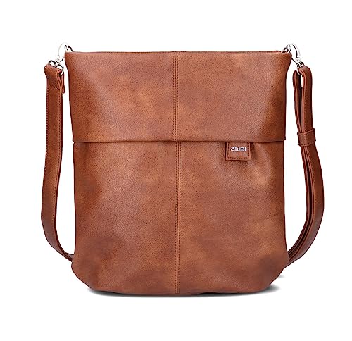 Zwei Damen Handtasche Mademoiselle M12 Umhängetasche 7 Liter klassische Crossbody Bag aus hochwertigem Kunstleder, DIN-A4 passend (cognac) von Zwei