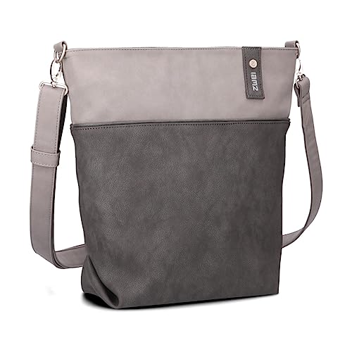 Zwei Damen Umhängetasche Jana J12 Crossbody Bag 9 L Handtasche Bicolor Canvas-Stil passender Kosmetikbeutel extra Schultergurt & Schlüsselband, Schultertasche DIN-A4 passend (nubuk-stone) von Zwei