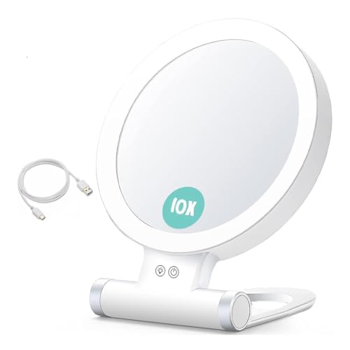 Zwfjcmsa 10-Fach Vergrößernder Schminkspiegel mit Beleuchtung und Vergrößerung, 3-Farbiger LED-Desktop- und Kosmetikspiegel für Unterwegs Zwfjcmsa 10-Fach Vergrößernder Schminkspiegel mit Beleuchtung und Vergrößerung, 3-Farbiger LED-Desktop- und Kosmetikspiegel für Unterwegs von Zwfjcmsa
