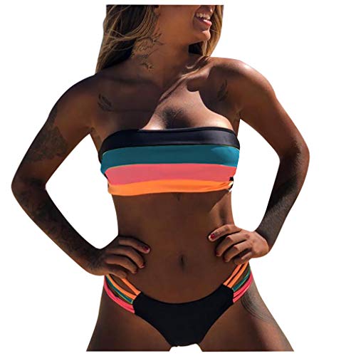 Zylione Bikini Damen Bademode Set Push up Swimwear Sexy Bandeau Mode Beachwear Aushöhlen Farbblock Tankinis Farbe Gestreift Swimsuits Zweiteilige Badeanzug von Zylione