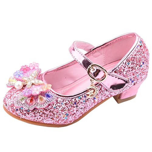 Zylione Mädchen Glitzer Schuhe Kinder Stöckelschuhe Mädchen Pailletten Prinzessin Cosplay Schuhe Hochzeiten Sandalen Elegante Mädchen Schuhe mit Absatz, B Rosa, 29 EU von Zylione