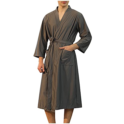 Zylione Unisex Pocket Atmungsaktiv Knielanger Bademantel Splicing Soft Sleepwear Spa Robe Herren Und Damen Im Gleichen Stil Plus Dicker Size Waffelmantel Schnelltrocknender(Grau,3XL) von Zylione