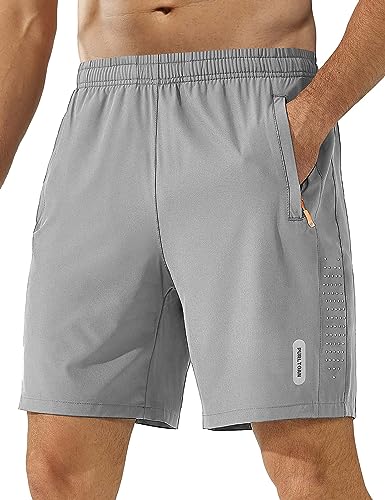 Herren Kurz mit Reißverschlusstasche Leicht Activewear für Herren Badehose Trainingshose Jogginghose Herren Kurz Trainingsshorts Schnell Trocknend Laufshorts mit Reißverschlusstasch-Light gray-3XL von Zzkouine