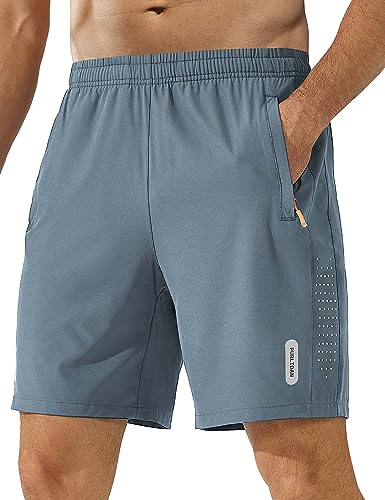 Sporthose Herren Kurz Hosen Laufhose kurze Hose Herren Trainingshose Shorts Sport Jogginghose Männer Fußballhose Jungen Schnelltrocknend mit Tasche für Fitness Outdoor Sommer Schwarz-Cold grey-2XL von Zzkouine