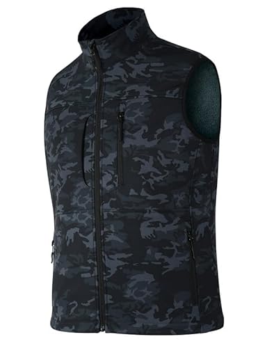 Zzkouine Tarnweste für Männer - Leichte, mit Fleece gefütterte, ärmellose Softshell-Jacke für Golf - 2 versteckte Taschen - leichtes, wasserabweisendes Material für Reisen und mehr-Camouflage-2XL von Zzkouine