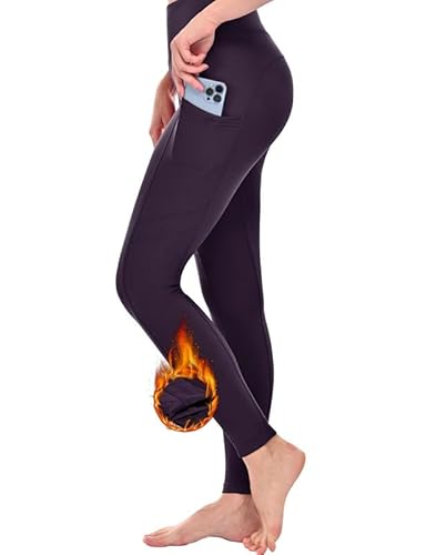 Zzkouine Damen Sport Leggings Winter Hohe Taille Fleece Gefüttert Wasserdicht Blickdicht Bauchkontrolle Slim Fit Yogahose Sport Hosen Mit Fleece gefüttert und Taschen-Purple-3XL von Zzkouine