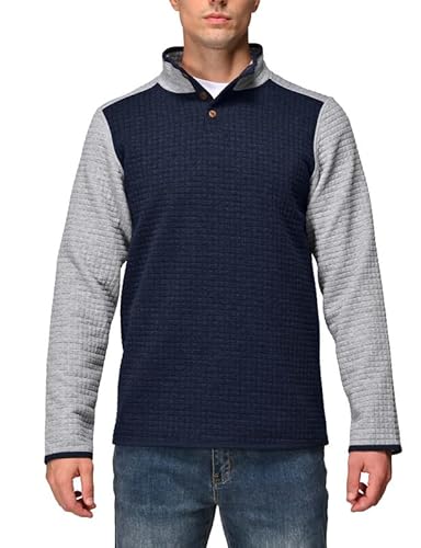 Zzkouine Herren Patchwork Waffel Sweatshirt Langarm Leichtes Sweatshirt Casual Workout Pullover Shirt Tops-Blue+Gray-S von Zzkouine