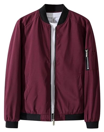 Zzkouine Leichte Herren-Bomberjacke, Sommer-Übergangsjacke, Flugjacke, Freizeit, mit TaschenHerren Bomberjacke Übergangsjacke leichter Windbreaker mit Ärmeltasche-Red-S von Zzkouine