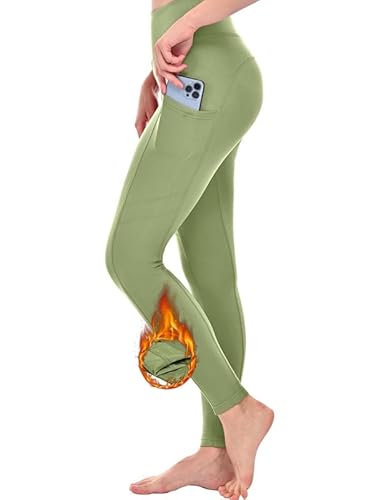 Zzkouine Wasserdicht Lauf Yoga Fitness Training Wanderhosen Sport Hosen Leggings Mit Innenfleece Sportleggins Lang Warm Strumpfhosen Yogahose Laufhose-Military Green-3XL von Zzkouine