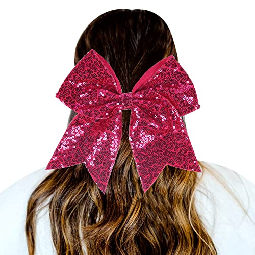 1 STÜCK Haargummis Gradient Pailletten Bowknot Kopfschmuck Seile Dekorationen Kopfschmuck Dekoration Haargummis Für Mädchen Gegenschwimmband (Hot Pink, One Size) von aaSccex