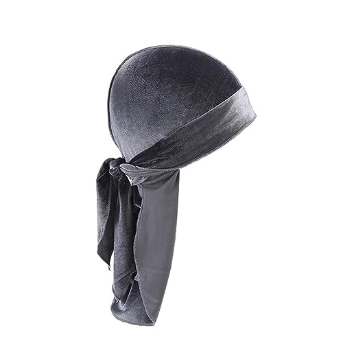 6 Stück Samt-Durag-Mütze für Männer und Frauen. Weiche Samt-Durag-Kopfwickel mit langem Schwanz und breiten Trägern für 360 Wellen Stirnbänder Mädchen Sommer (Grey, One Size) von aaSccex