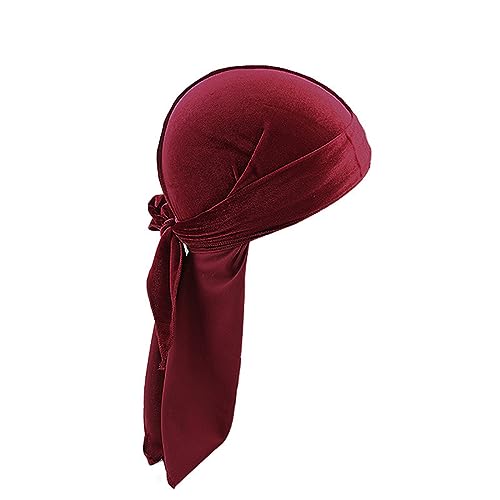 6 Stück Samt-Durag-Mütze für Männer und Frauen. Weiche Samt-Durag-Kopfwickel mit langem Schwanz und breiten Trägern für 360 Wellen Stirnbänder Mädchen Sommer (Wine, One Size) von aaSccex