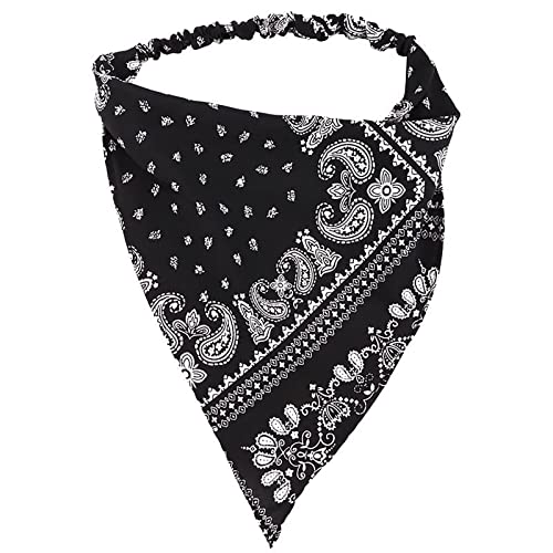 Elastisches Haartuch Vintage Dreieck Boho Kopftuch Bohemian Head Wrap Fußball Haarband Männer (Black, One Size) von aaSccex