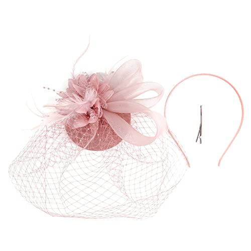 Europäischer Vintage-Vening-Bankett-Feder-Blumen-Haarschmuck-Hut für Damen Haarbänder (Pink, One Size) von aaSccex