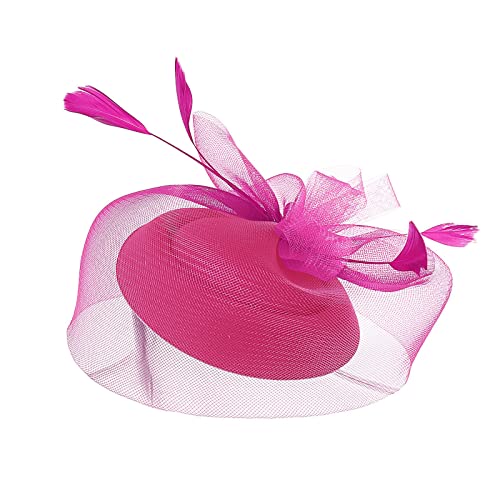 Fascinators für Frauen, Tea-Party-Stirnband, Hut, Netzfedern, Haarspange für Hochzeit, Cocktail und Kirche Ohrenwärmer Stirnband (Hot Pink, One Size) von aaSccex