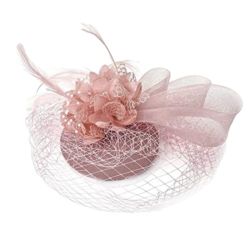 Fascinators für Frauen Tea Party Stirnband Hut Mesh Federn Haarspange für Hochzeit Cocktail und Kirche Laufen Herren (Pink, One Size) von aaSccex