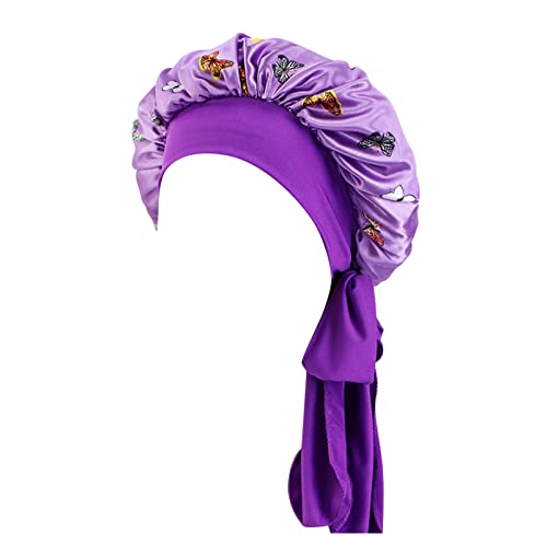 Frauen-Hut-Kappen-Haar-Turban-Wrap-Turban-Hüte-Bad-Dusch-Kappen-Baden-Hut-Haarschutz-Duschhauben- Schweißbänder Handgelenk Männer (Purple, One Size) von aaSccex