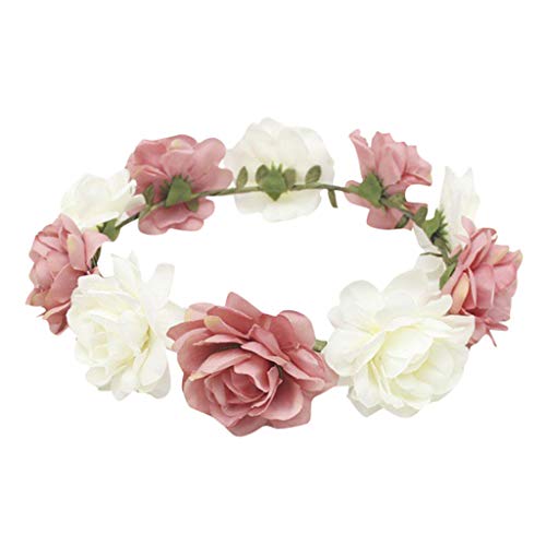 Garland Kronenkranz Frauen Headband Brautblüte Haare Braut Zubehör Band Laufen Schlüssel Tasche (Pink, One Size) von aaSccex