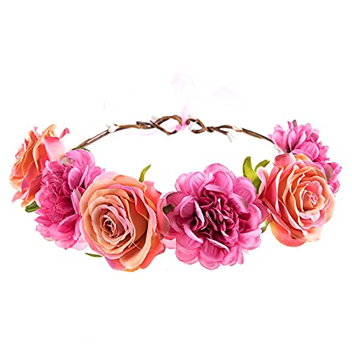 Haarkrone Frauenkranz Schönheit Haarreif Blumenkopfband Haarreif Blütenkopfband Stirnbänder Für Damen (Hot Pink, One Size) von aaSccex