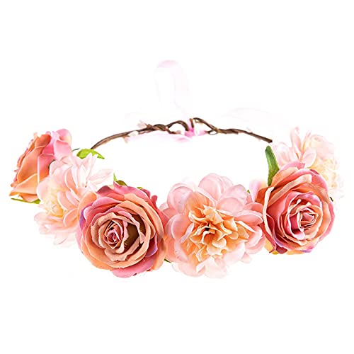 Haarkrone Frauenkranz Schönheit Haarreif Blumenkopfband Haarreif Blütenkopfband Stirnbänder Für Damen (Pink, One Size) von aaSccex