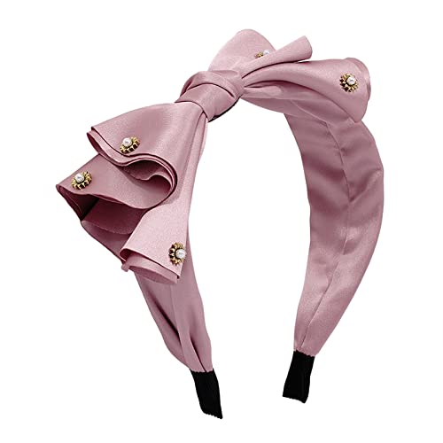 Mode Stirnbänder für Frauen Mädchen Stirnbänder Vintage Schleife Stirnband breiter Knoten Perlen Haarreifen für lässige Hochzeit Fahrrad Schlüsseltasche (Pink, One Size) von aaSccex