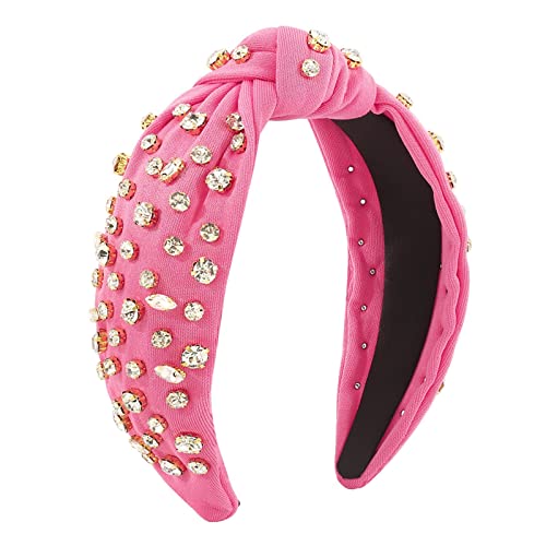 Modische Stirnbänder für Frauen Mädchen Stirnbänder Vintage Stirnband breiter Knoten Strass Haarreifen für lässige Hochzeit Schweißtuch Für Köche (Pink, One Size) von aaSccex