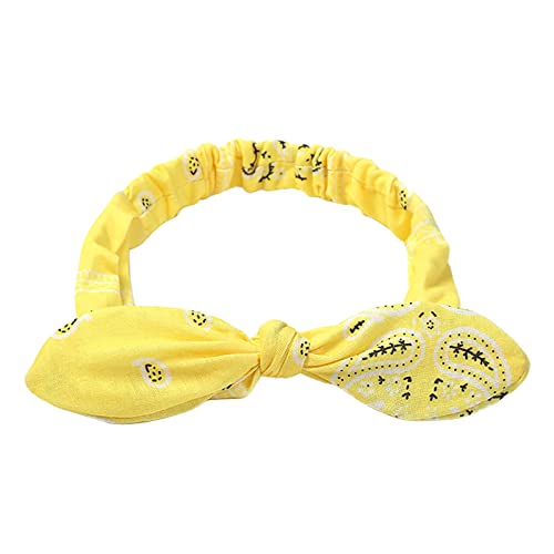 Niedliches mehrfarbiges elastisches Druck-Hasenohren-geknotetes elastisches Haarband für Frauen Stirnband Neon Gelb (A, One Size) von aaSccex