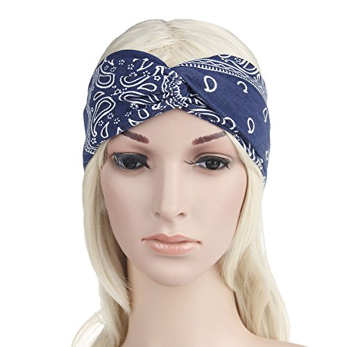 Sport Turban Band mit Knoten elastischer Yoga-Haarreif Blumen Frauen Haarreif Fahrrad Dekoration Junge (Navy, One Size) von aaSccex