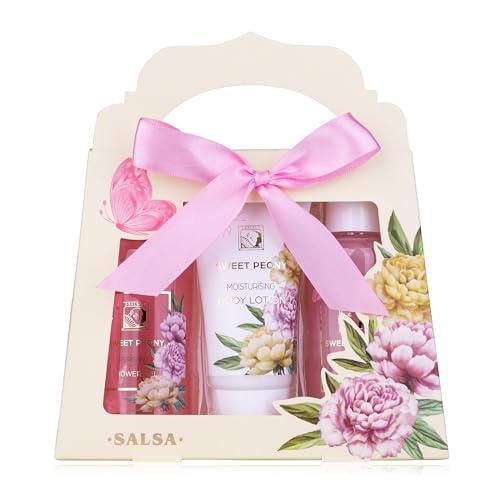 Accentra – Duschset Frauen Geschenkset SWEET PEONY in schöner Geschenkbox – 3-teiliges Pflegeset mit Duschgel, Bodylotion und Schaumbad – Wellness Geschenk Set zum Valentinstag & Muttertag von accentra