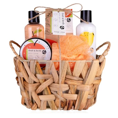 Accentra - Duschset Geschenkset für Frauen FRUIT & HERB in schönem Geschenkkorb, 5tlg. Badeset Geschenk mit Duschgel, Bodylotion, Peeling, Badesalz & Netzschwamm – fruchtige Geschenkidee Duft: Orange Accentra - Duschset Geschenkset für Frauen FRUIT & HERB in schönem Geschenkkorb, 5tlg. Badeset Geschenk mit Duschgel, Bodylotion, Peeling, Badesalz & Netzschwamm – fruchtige Geschenkidee Duft: Orange von accentra