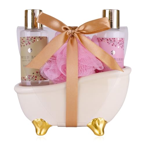 Accentra - Duschset Geschenkset für Frauen WILD BERRY in Badewanne aus Keramik, Badeset Geschenk mit Duschgel, Bodylotion und Netzschwamm, 3-Teiliges Wellness Set für Damen & Mädchen Accentra - Duschset Geschenkset für Frauen WILD BERRY in Badewanne aus Keramik, Badeset Geschenk mit Duschgel, Bodylotion und Netzschwamm, 3-Teiliges Wellness Set für Damen & Mädchen von accentra