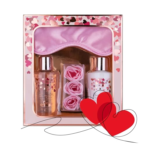 accentra - Geschenkset Frauen Heart Cascade - Beauty Set mit Schlafmaske, Duschgel, Bodylotion & Rosen Badekonfetti – Wellness Set für Frauen und Mädchen zum Geburtstag & besonderen Anlässen von accentra