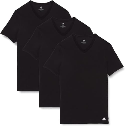 Adidas Herren kurzarm Unterhemd (3er Pack) V- Ausschnitt T- Shirt (Gr. S - 3XL) , Schwarz, L von adidas