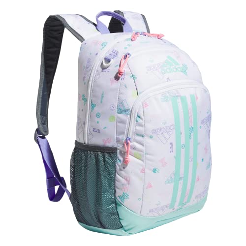 adidas Back to School Creator Backpack for Boys and Girls, Icon Brand Love White/Flash Aqua Blue/Light Purple, One Size von adidas