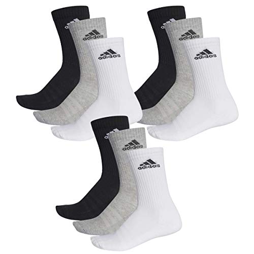 adidas CUSHIONED CREW Tennissocken Sportsocken Damen Herren Unisex 9 Paar, Farbe:032 - grey melange, Socken & Strümpfe:46-48 von adidas