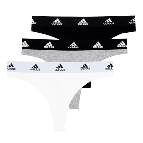 adidas Damen 3 Pck Thong Tangahöschen, Black/White/Heather Grey, L von adidas