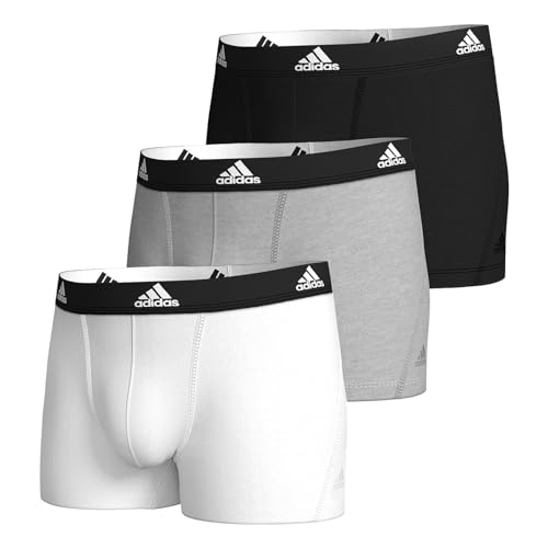 adidas Herren Trunk Boxer Boxershorts Unterhose Active Flex Cotton 3er Pack, Farbe:Mehrfarbig, Größe:XL, Artikel:-917 Black/Heather Grey/White von adidas