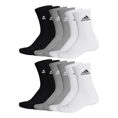 adidas Unisex Herren Damen Socken Sportsocken Cushioned Crewsocks 6 Paar, Farbe:Mehrfarbig, Größe:43-45, Artikel:- grey/black/white von adidas