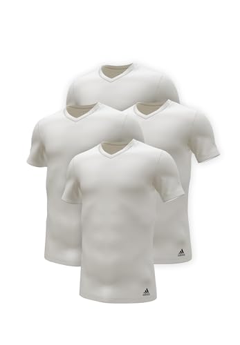 adidas V-Neck T-Shirt Men Herren Unterhemd V-Ausschnitt langlebig 4 er Pack, Farbe:White, Bekleidungsgröße:M von adidas