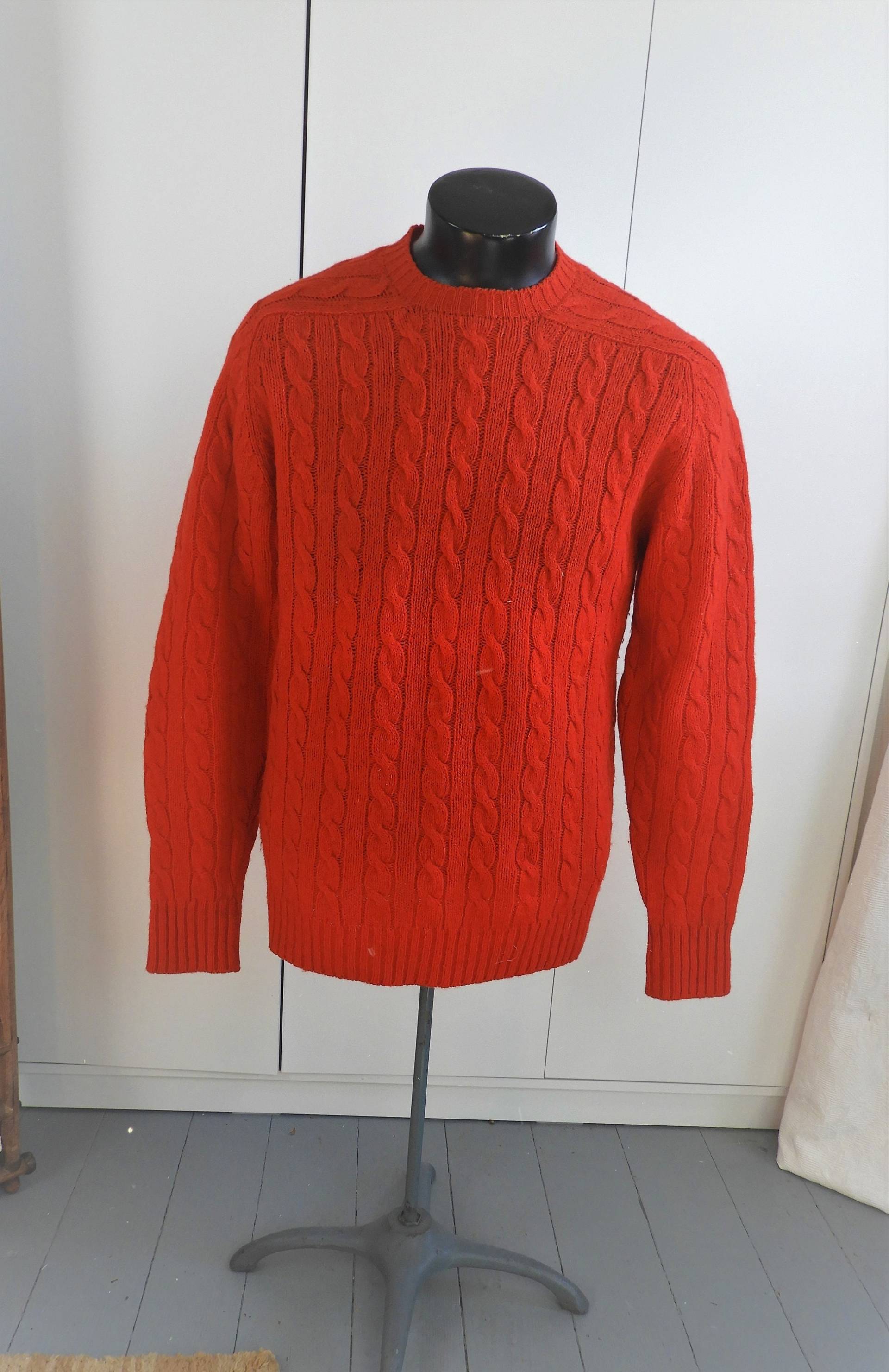 Vtg 1960Er Herren Roter Kabel Strick Rundhalspullover, Unisex Rote Wolle Pullover Pullover, Preppy Red Deans Of Scotland Sweater Sz M von aflairfordrama